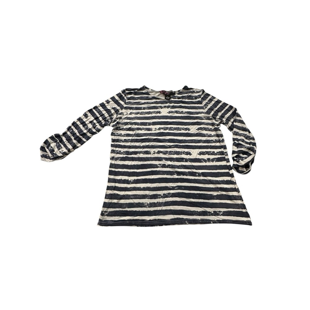 Peck & Peck T-Shirt Top Women Size Small Striped Blotch Blue Long Sleeve USA EUC
